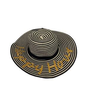August Hat Company Black Tan Striped "Happy Hour" Floppy Sun Hat One Size